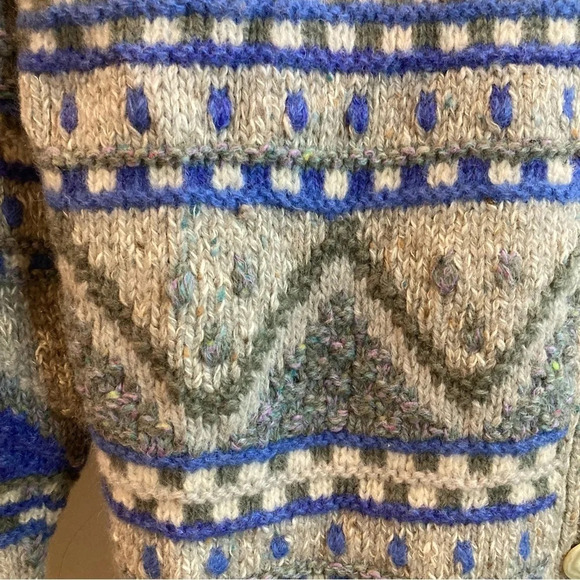 SEGRETS SUN PRINTS Sz L Wool Cotton Blend Hand Knitted Drop Shoulder Cardigan - Picture 6 of 13